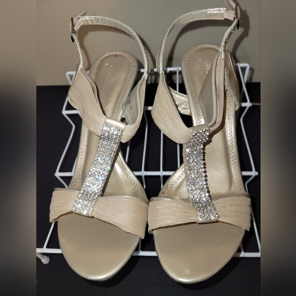Michaelangelo Cream Heels with Rhinestone Accents